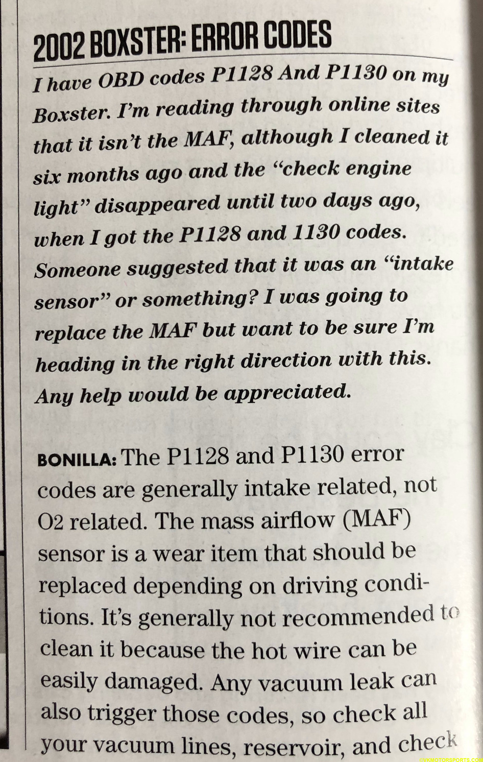 Figure 1a. PCA Magazine solution to P1128/P1130 CEL