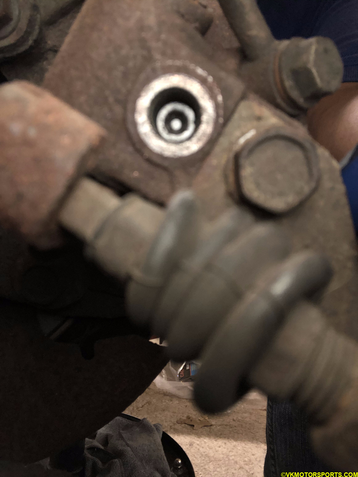 View of the e-brake nut removed